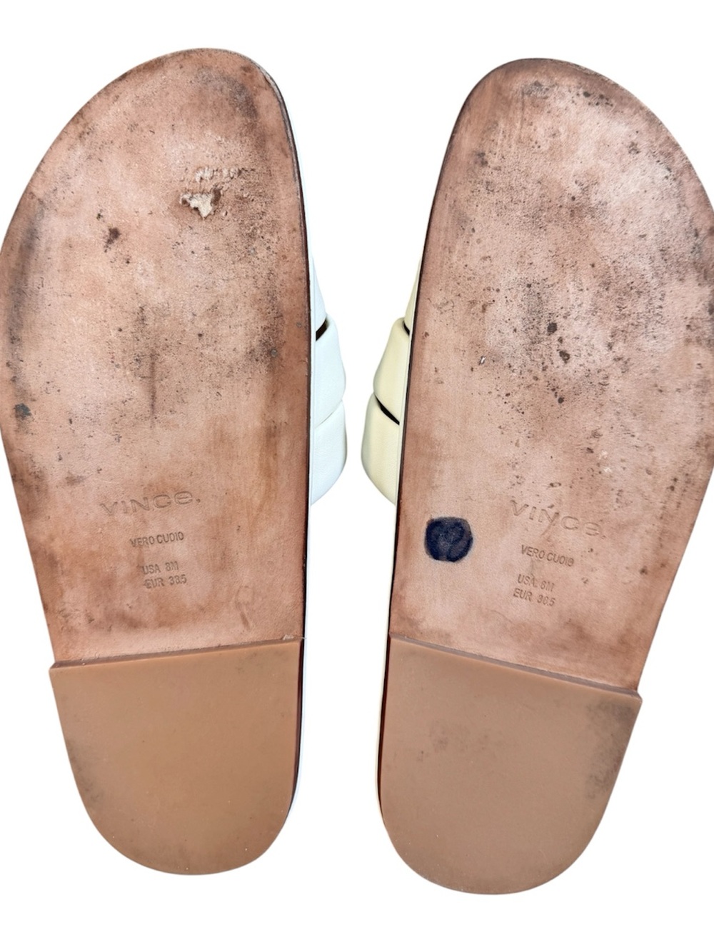 Vince Woven Leather Slide Sandals White Cushioned Footbed Size 8 EU 38.5 - Picture 5 of 5